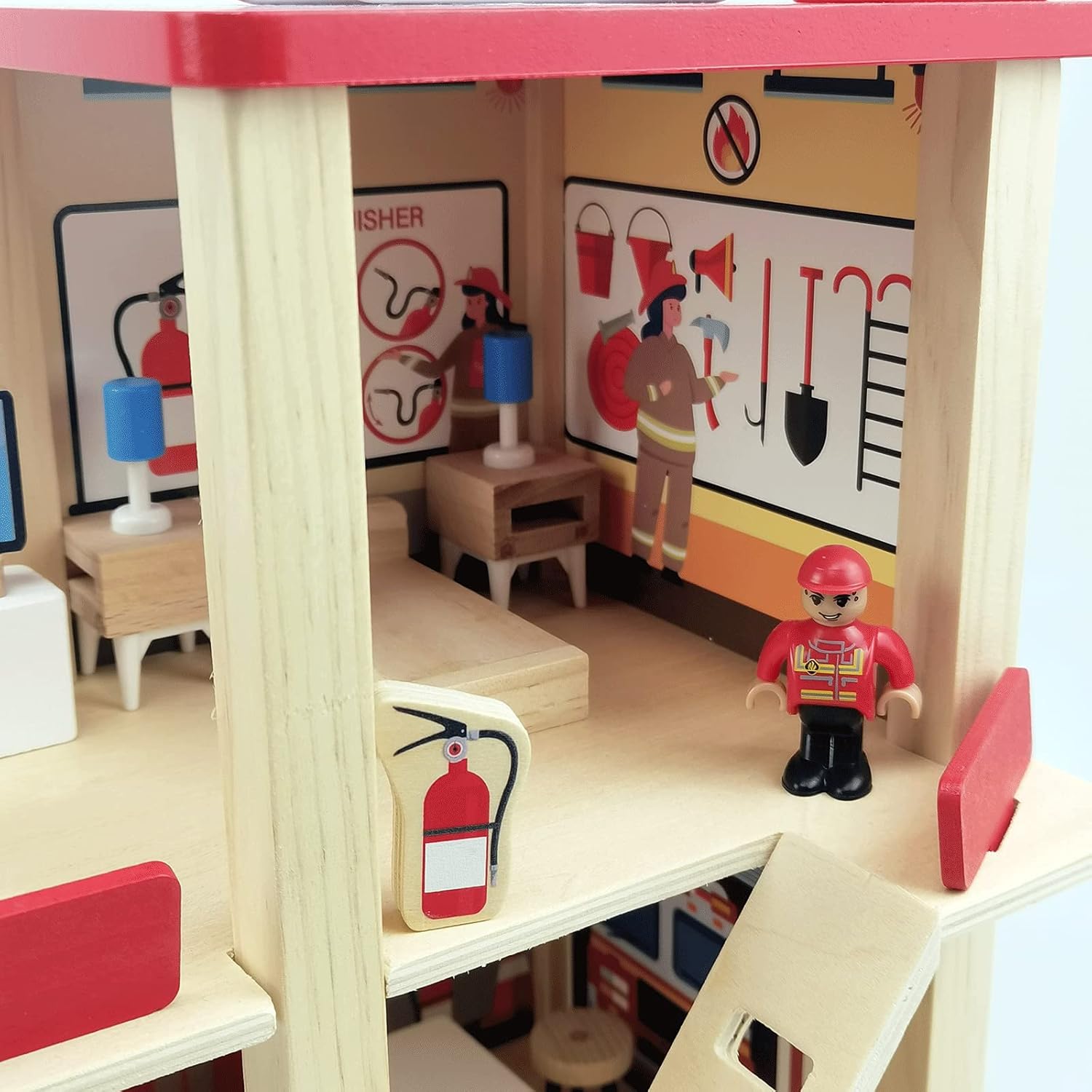 Wooden Fire Station Playset-Educational Toys for Toddlers Kids