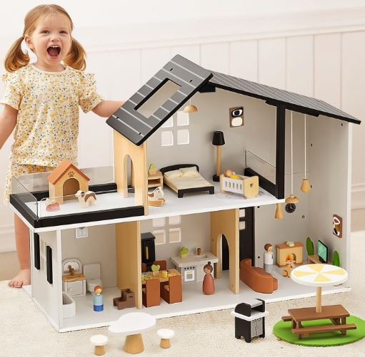 Wooden Dollhouse, Modern Doll House Toy