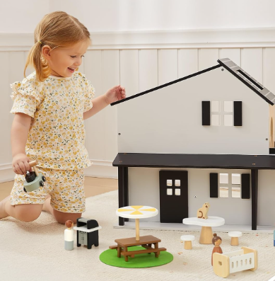 Wooden Dollhouse, Modern Doll House Toy