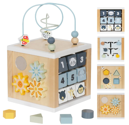 Wooden Activity Cube, 6-in-1 Montessori Toys