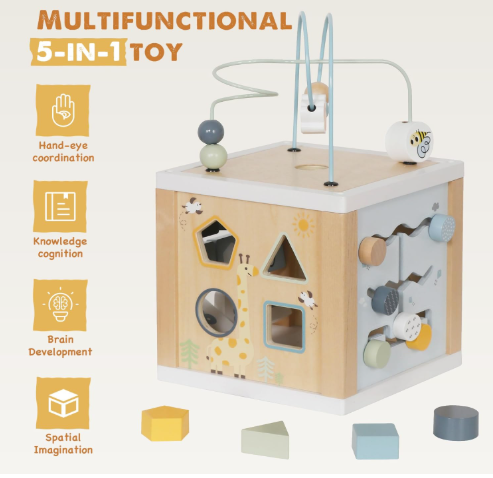 Wooden Activity Cube, 6-in-1 Montessori Toys