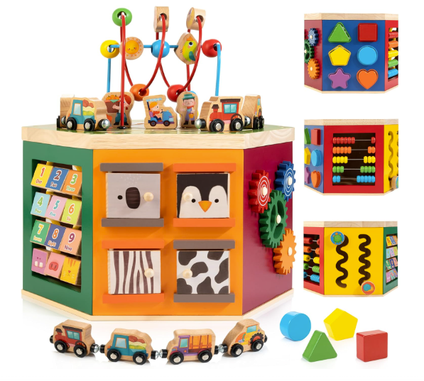 9-in-1 Farm-Themed Wooden Play Center, Multipurpose Montessori Toy