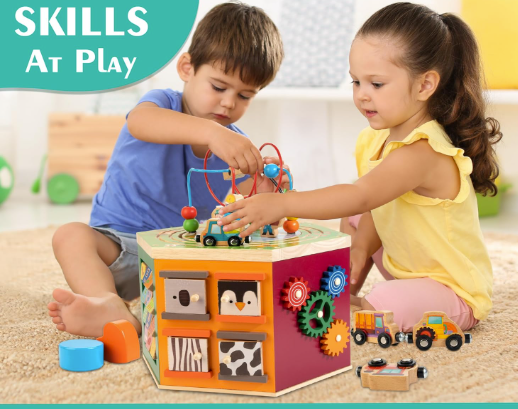 9-in-1 Farm-Themed Wooden Play Center, Multipurpose Montessori Toy